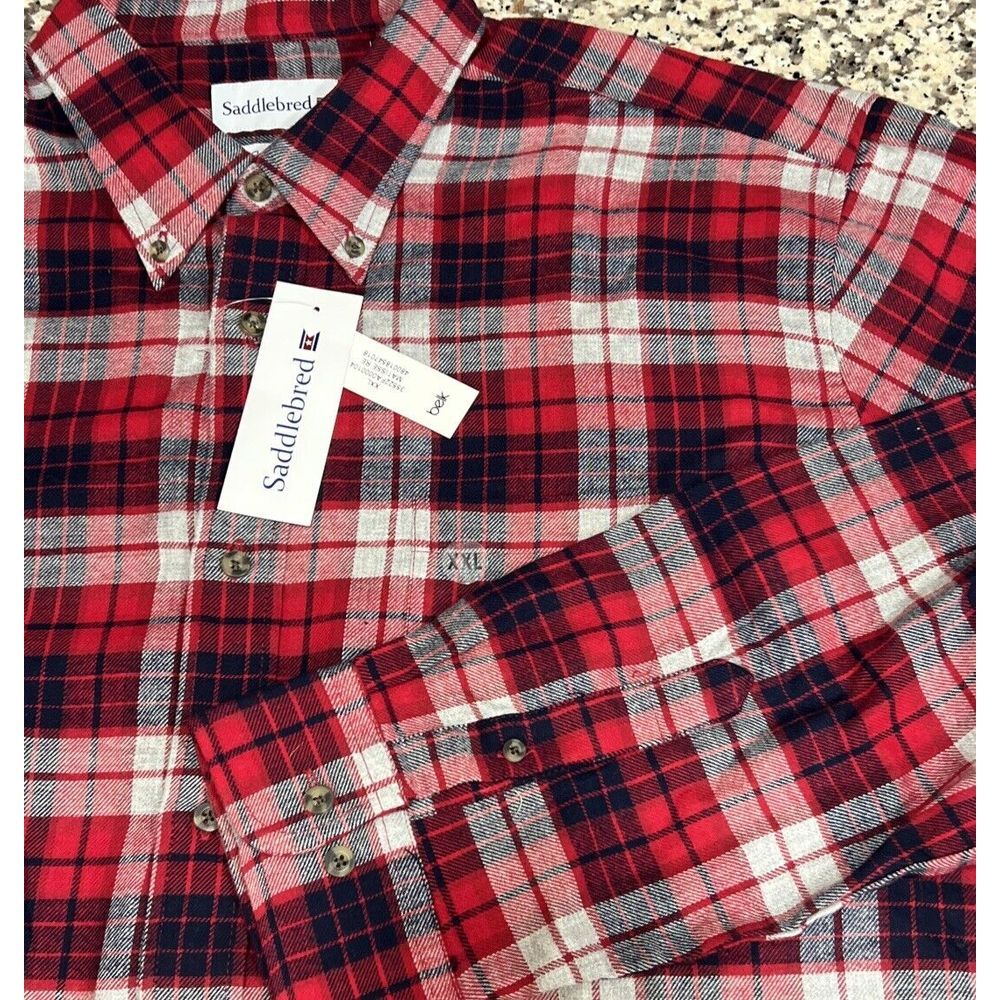 New $40 Saddlebred Classic Fit Red Plaid Button Long Sleeve Flannel‎ Shirt XXL